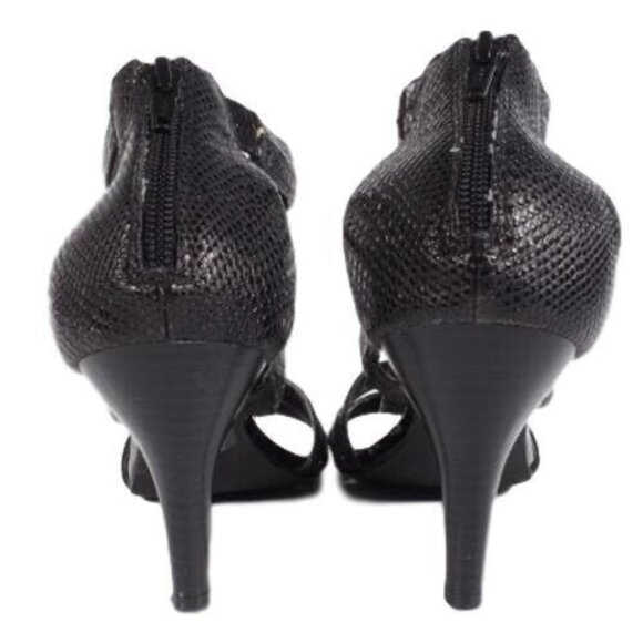 Alfani Sandal Pump Size 9.5 M Women Open Toe Ankle Strap Zip Textured Black - Picture 2 of 9